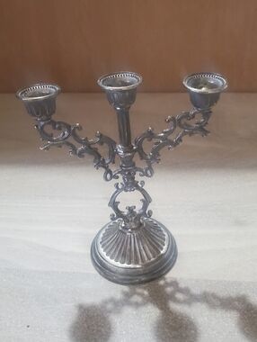 VINTAGE SILVERPLATED MINI CANDELBRA MADE IN HONG KONG. 1970S. VICTORIAN